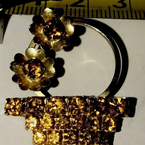 Vtg Brooch Yellow Flowers Basket Glass Rhinestone - Picture 3 of 10